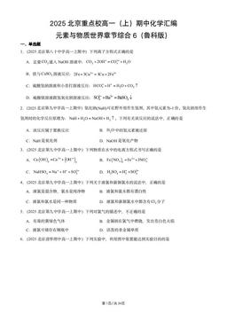 2025北京重点校高一（上）期中化学汇编：元素与物质世界章节综合6（鲁科版）-答案