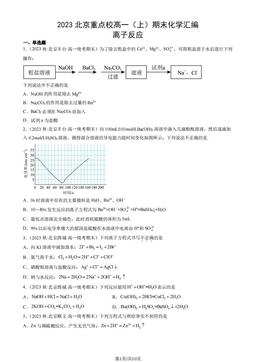 2023北京重点校高一（上）期末化学汇编：离子反应-答案