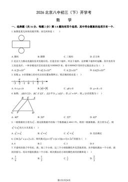 2026北京八中初三（下）开学考数学（教师版）-答案
