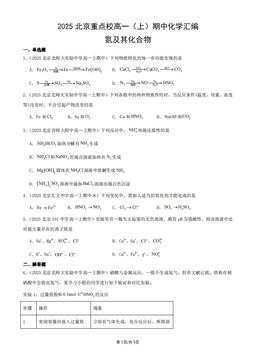 2025北京重点校高一（上）期中化学汇编：氮及其化合物-答案