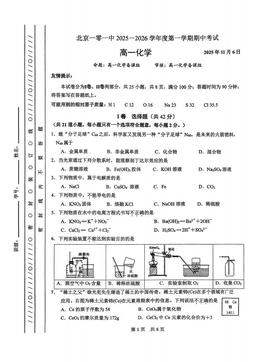 2025北京一零一中高一（上）期中化学-答案