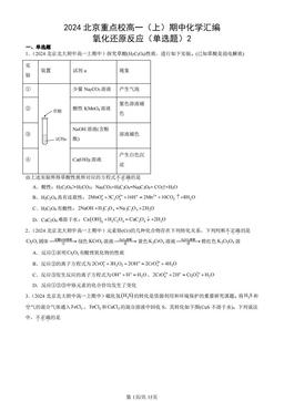 2024北京重点校高一（上）期中化学汇编：氧化还原反应（单选题）2-答案