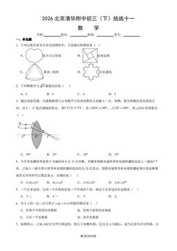 2026北京清华附中初三（下）统练十一数学（教师版）-答案