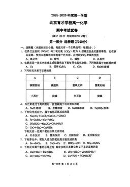 2025北京育才学校高一（上）期中化学（选考班）（教师版）-答案