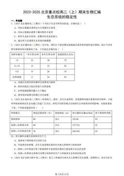 2023-2025北京重点校高二（上）期末生物汇编：生态系统的稳定性-答案
