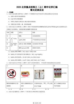 2023北京重点校高三（上）期中化学汇编：氧化还原反应-答案