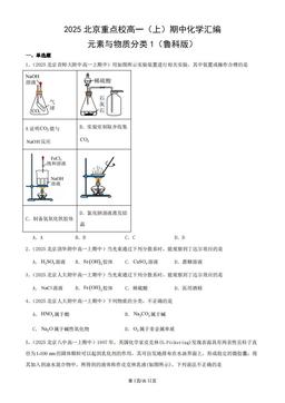 2025北京重点校高一（上）期中化学汇编：元素与物质分类1（鲁科版）-答案