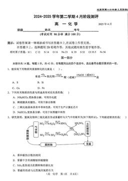 2025北京八十中高一4月月考化学（教师版）-答案
