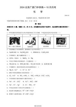 2024北京广渠门中学高一10月月考化学（教师版）-答案
