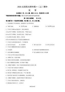 2025北京民大附中高一（上）期中化学（教师版）-答案