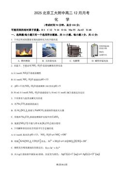 2025北京工大附中高二12月月考化学（教师版）-答案