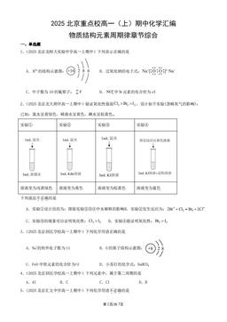 2025北京重点校高一（上）期中化学汇编：物质结构元素周期律章节综合-答案