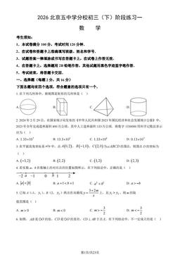 2026北京五中学分校初三（下）阶段练习一数学（教师版）-答案
