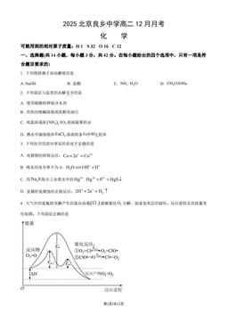 2025北京良乡中学高二12月月考化学（教师版）-答案