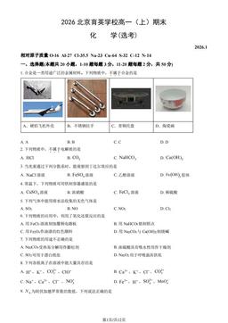 2026北京育英学校高一（上）期末化学（选考）（教师版）-答案