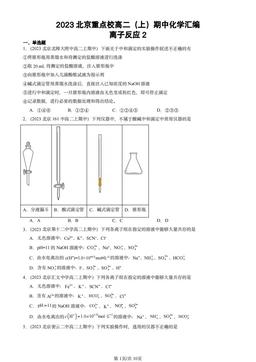 2023北京重点校高二（上）期中化学汇编：离子反应2-答案