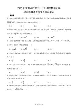 2025北京重点校高三（上）期中数学汇编：平面向量基本定理及坐标表示-答案