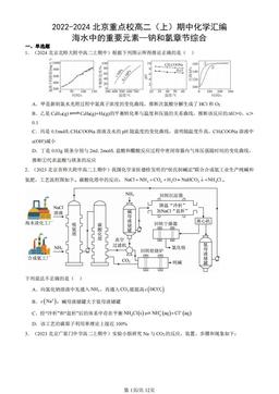 2022-2024北京重点校高二（上）期中化学汇编：海水中的重要元素—钠和氯章节综合-答案