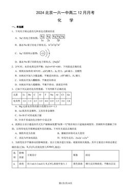 2024北京一六一中高二12月月考化学（教师版）-答案