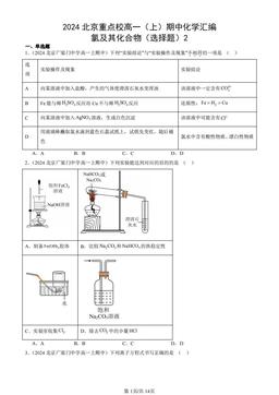 2024北京重点校高一（上）期中化学汇编：氯及其化合物（选择题）2-答案