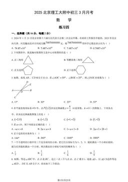 2025北京理工大附中初三3月月考数学（教师版）-答案