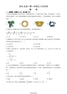 2025北京一零一中初三3月月考数学（教师版）-答案