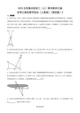 2025北京重点校初二（上）期中数学汇编：全等三角形章节综合（人教版）（填空题）3-答案