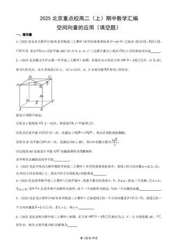 2025北京重点校高二（上）期中数学汇编：空间向量的应用（填空题）-答案