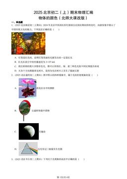 2025北京初二（上）期末物理汇编：物体的颜色（北师大课改版）-答案