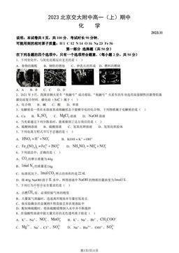 2023北京交大附中高一（上）期中化学（教师版）-答案