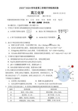 2024北京清华附中朝阳学校高三（下）开学考化学-答案