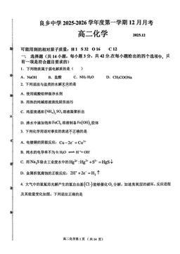 2025北京良乡中学高二12月月考化学-试题