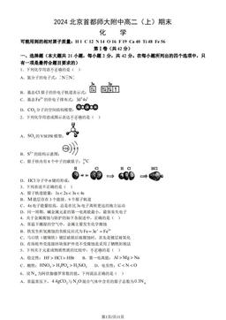 2024北京首都师大附中高二（上）期末化学-试题