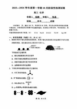 2025北京北京中学高三10月月考化学（教师版）-答案