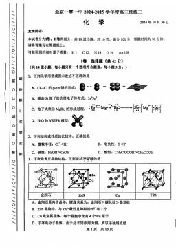 2024北京一零一中高三（上）统练三化学-答案