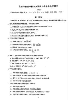 2025北京育英学校高三（上）统练二化学（教师版）-答案