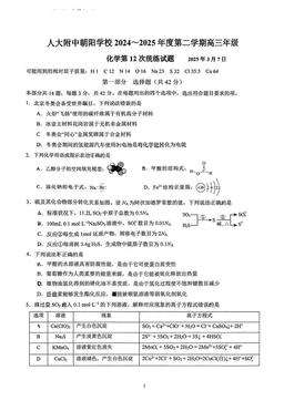 2025北京人大附中朝阳学校高三（下）统练十二化学-答案