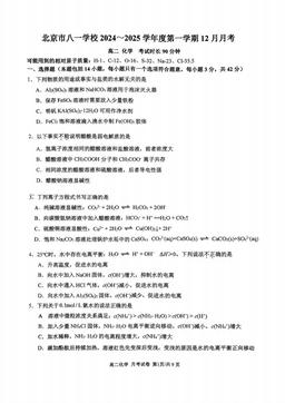 2024北京八一学校高二上12月月考化学-答案