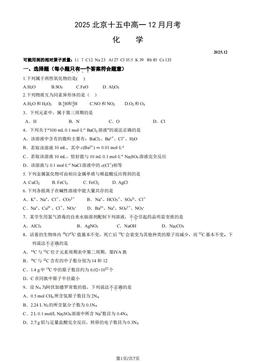 2025北京十五中高一12月月考化学（教师版）-答案