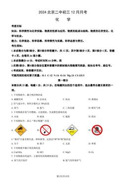 2024北京二中初三12月月考化学（教师版）-答案