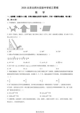 2025北京北师大实验中学初三零模数学（教师版）-答案
