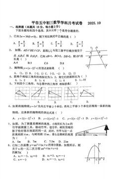 2025北京平谷五中初三10月月考数学（教师版）-答案