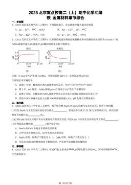 2023北京重点校高二（上）期中化学汇编：铁 金属材料章节综合-答案
