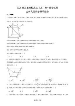 2025北京重点校高三（上）期中数学汇编：立体几何初步章节综合-答案