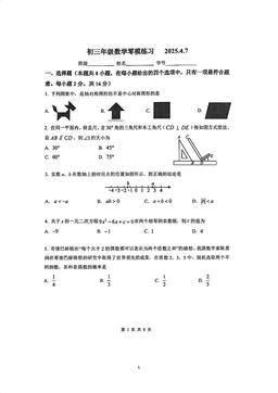 2025北京北师大实验中学初三零模数学-试题