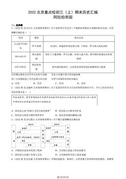 2022北京重点校初三（上）期末历史汇编：阿拉伯帝国-答案