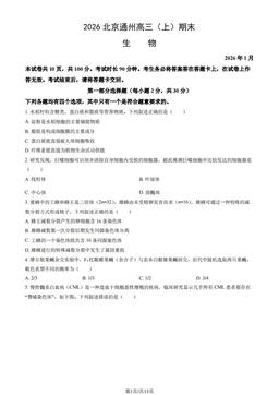 2026北京通州高三（上）期末生物（教师版）-答案