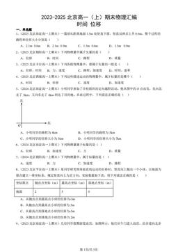 2023-2025北京高一（上）期末物理汇编：时间 位移-答案