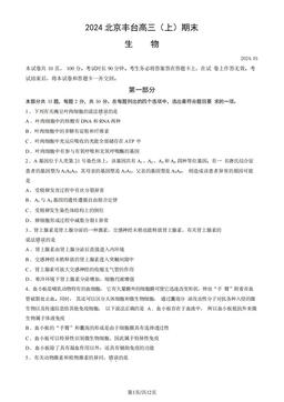2024北京丰台高三（上）期末生物（教师版）-答案