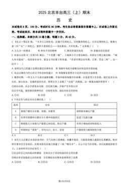 2025北京丰台高三（上）期末历史（教师版）-答案